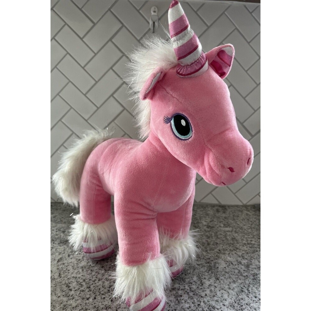 Build A Bear Pink Unicorn 18” Plush White Mane Tail Striped Horn BABW Stuffed